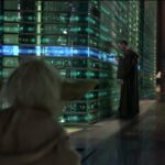 Obi-Wan Kenobi changes the recall signal at the Jedi temple as Yoda looks on, in order to protect any other Jedi survivors